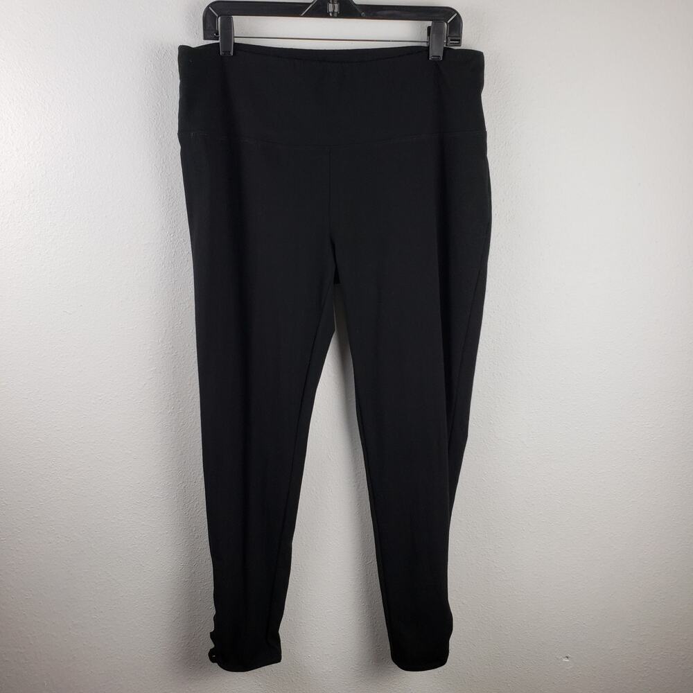 Soft Surroundings Womens L Criss Cross Ladder Ankle Leggings Solid Black Stretch